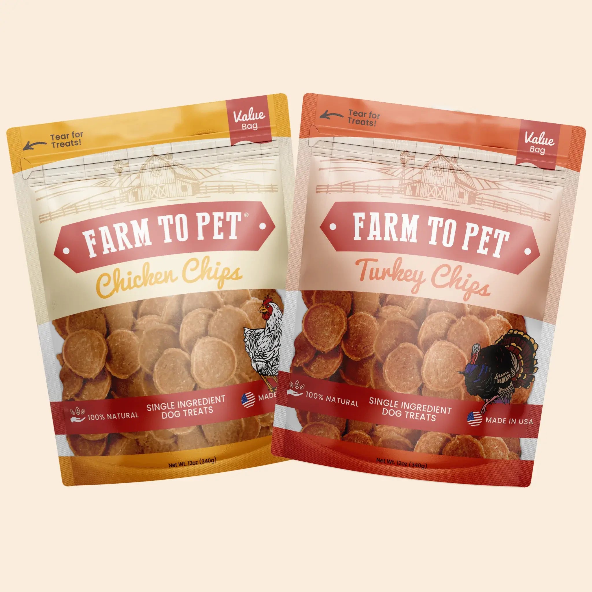 Turkey & Chicken Chip Dog Treat Duo | Single-Ingredient Poultry Treats for Dogs - Farm To Pet - Flyclothing LLC
