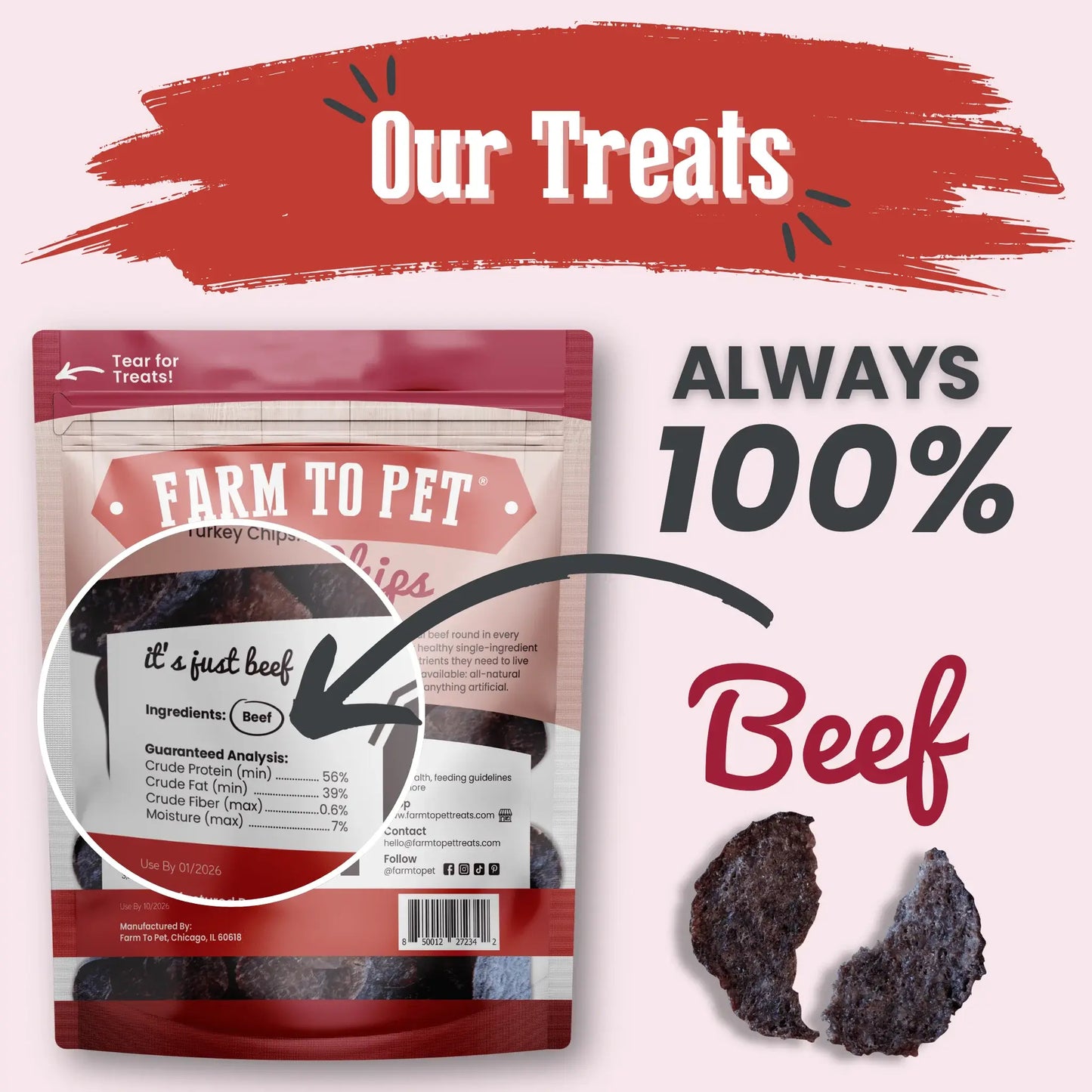 Beef Chips Dog Treats | Single-Ingredient Healthy Treats for Dogs - Farm To Pet - Flyclothing LLC