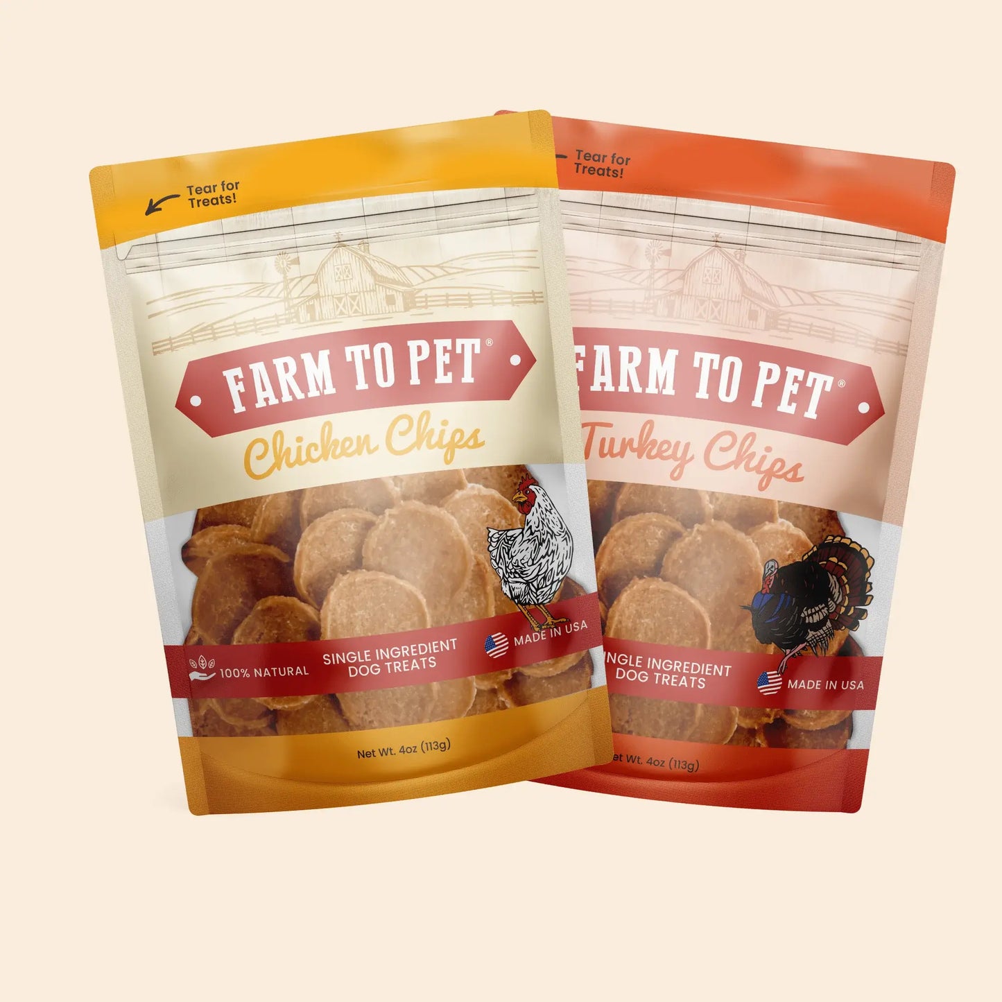 Turkey & Chicken Chip Dog Treat Duo | Single-Ingredient Poultry Treats for Dogs - Farm To Pet - Flyclothing LLC