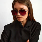 Farrah - Black Frame Ruby Lens Square Aviator Sunglasses - TopFoxx - Flyclothing LLC