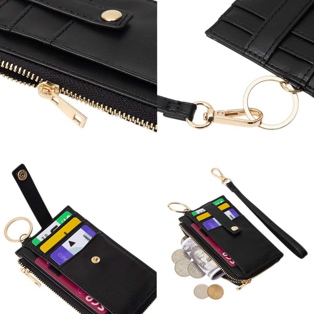 Faux Leather Basket Weave Flat Card Holder Wallet with Wristlet - Madeline Love - Flyclothing LLC