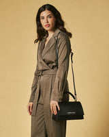 Federica (black) - Italian calf leather women's crossbody bag (with shoulder strap)