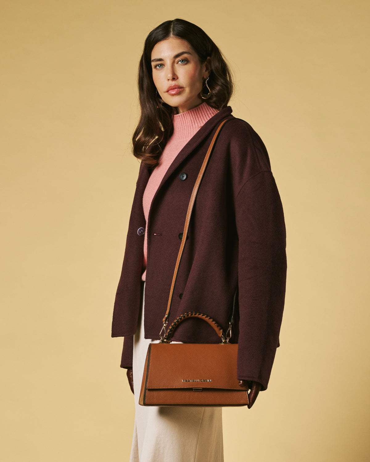 Federica (cognac) - Italian calf leather women's crossbody bag (with shoulder strap) - Leather Gloves Online - Flyclothing LLC