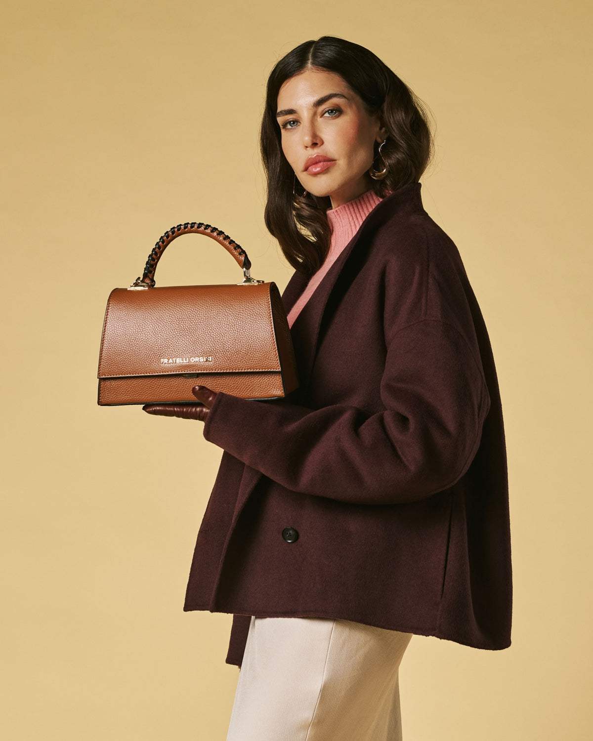 Federica (cognac) - Italian calf leather women's crossbody bag (with shoulder strap) - Leather Gloves Online - Flyclothing LLC