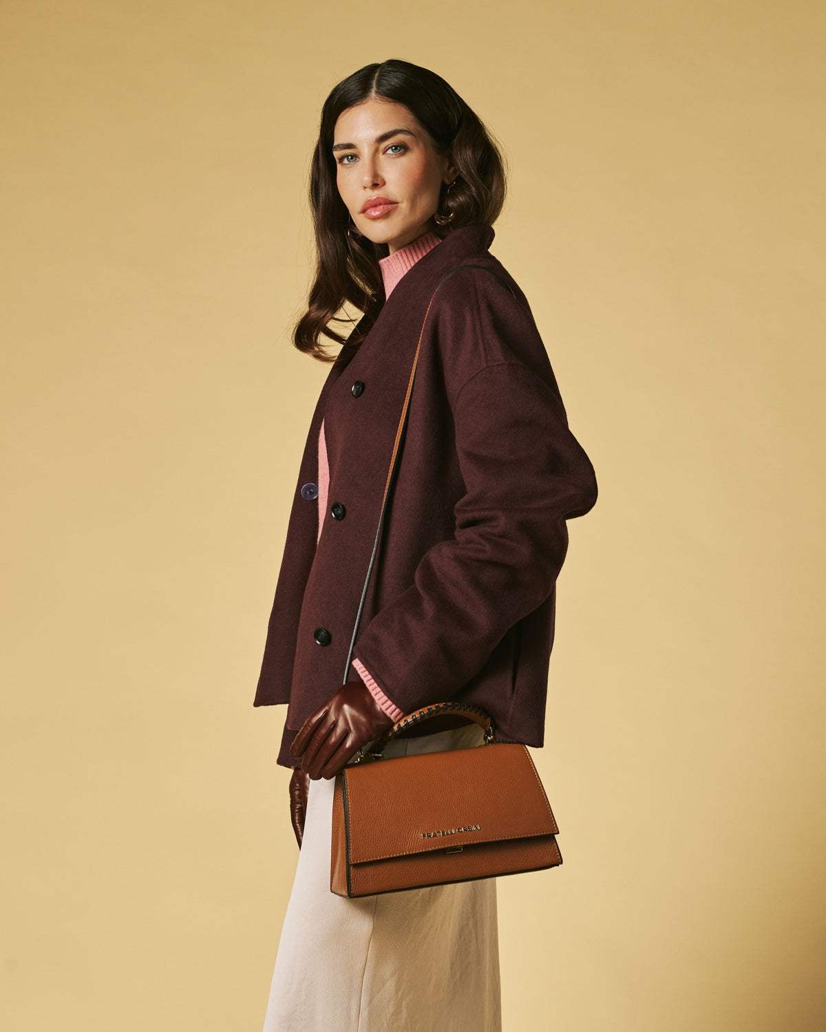 Federica (cognac) - Italian calf leather women's crossbody bag (with shoulder strap) - Leather Gloves Online - Flyclothing LLC