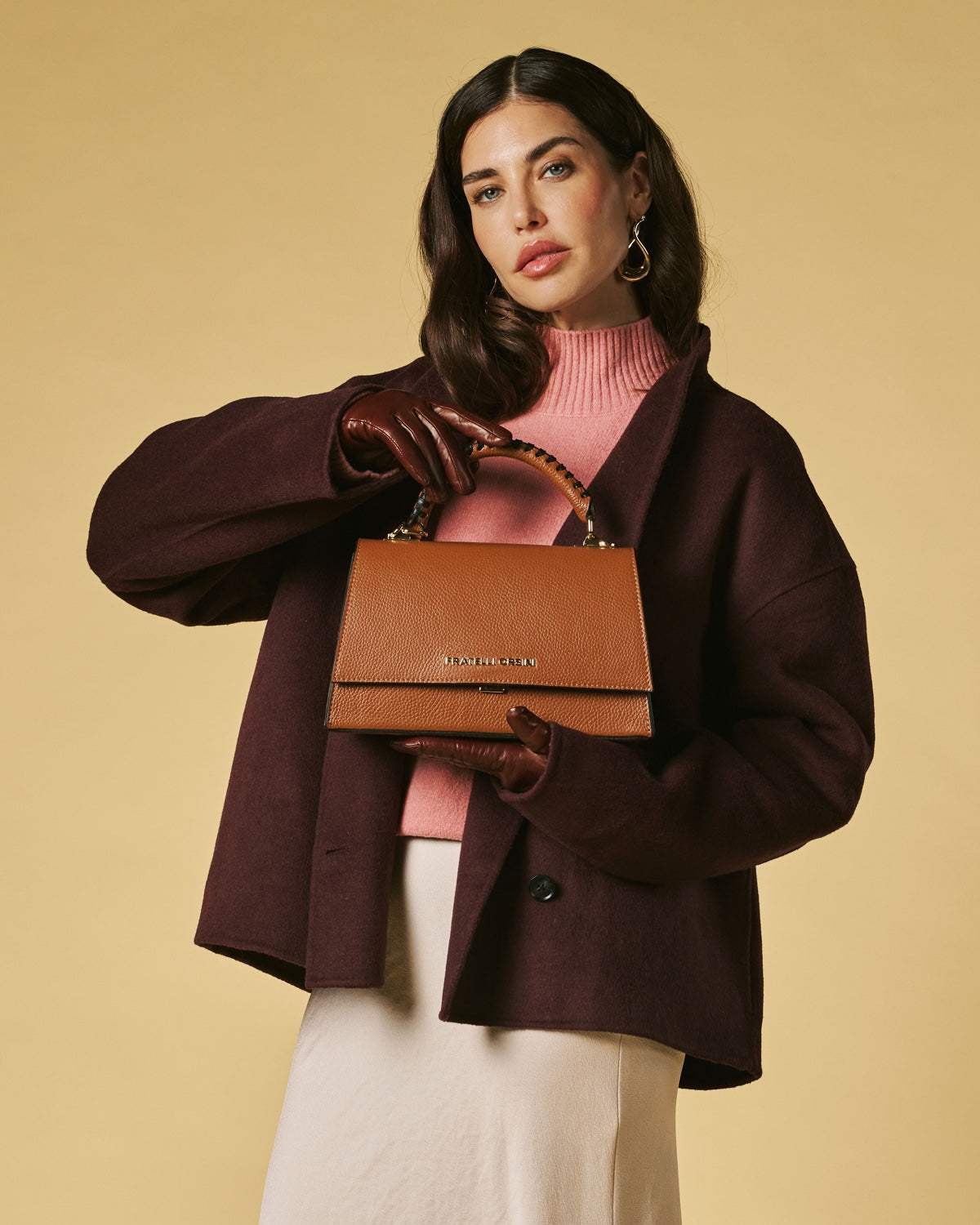 Federica (cognac) - Italian calf leather women's crossbody bag (with shoulder strap) - Leather Gloves Online - Flyclothing LLC