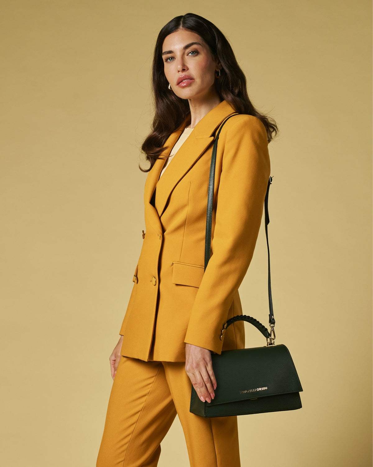 Federica (green) - Italian calf leather women's crossbody bag (with shoulder strap)
