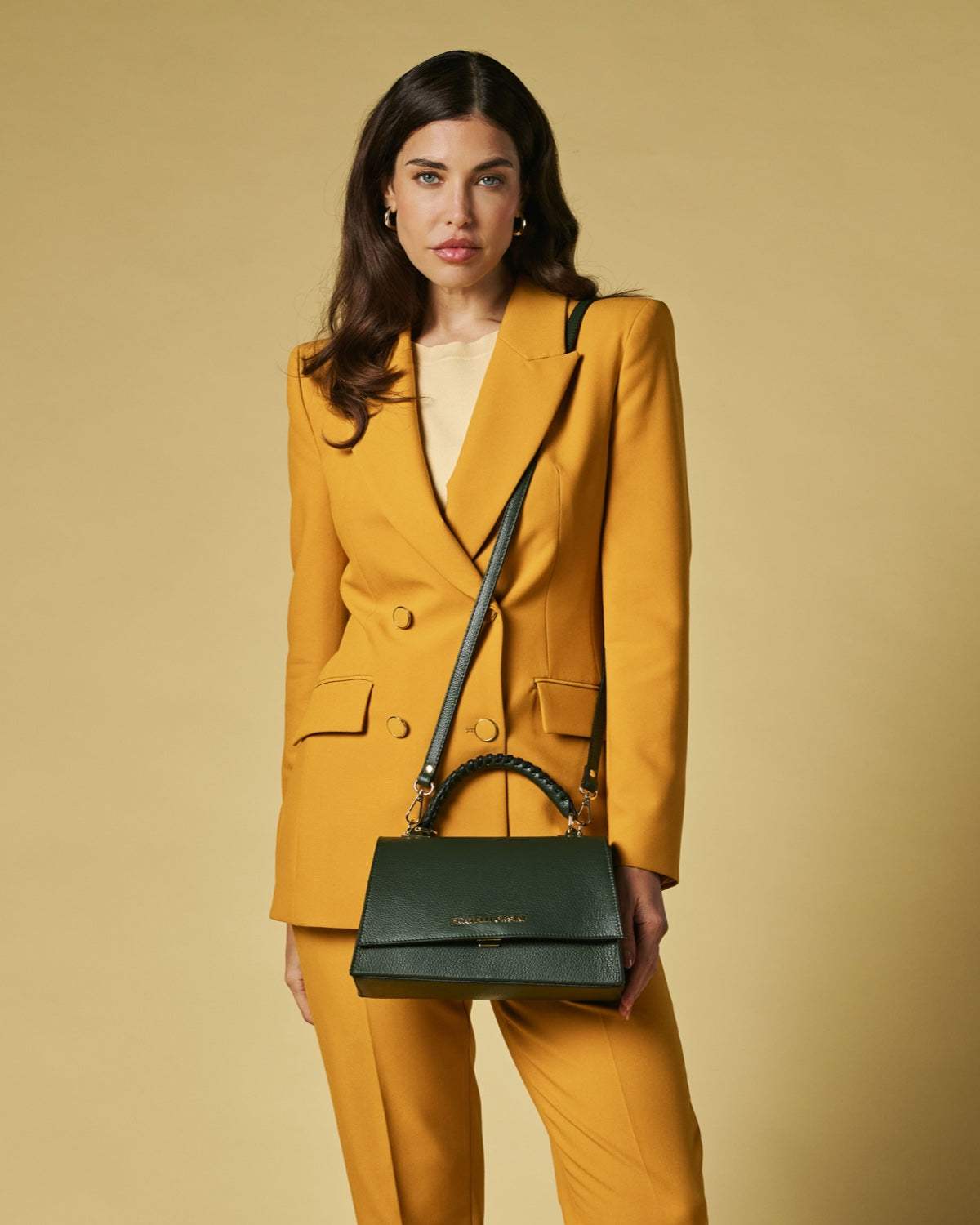 Federica (green) - Italian calf leather women's crossbody bag (with shoulder strap)