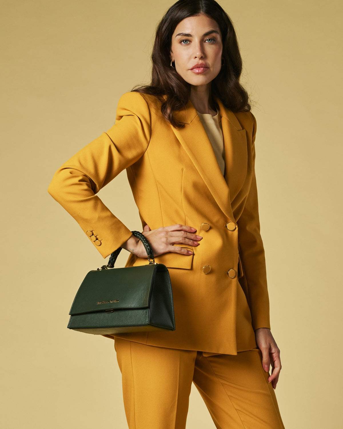 Federica (green) - Italian calf leather women's crossbody bag (with shoulder strap)