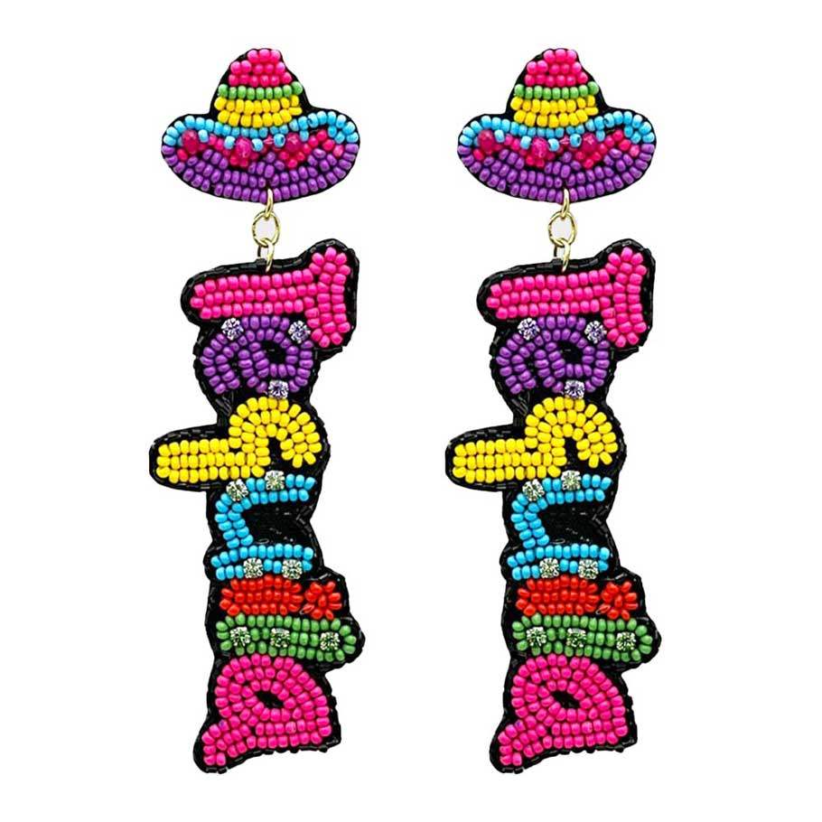 Felt Back Seed Beaded Tequila Message Fiesta Dangle Earrings - Madeline Love - Flyclothing LLC