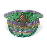 Fleur de Lis Stone Embellished Mardi Gras Sequin Captain Hat - Madeline Love - Flyclothing LLC