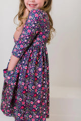 Flower Farm 3/4 Sleeve Pocket Twirl Dress - Mila & Rose ® - Flyclothing LLC