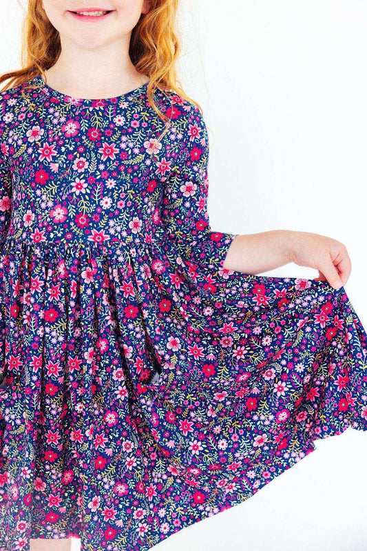 Flower Farm 3/4 Sleeve Pocket Twirl Dress - Mila & Rose ® - Flyclothing LLC