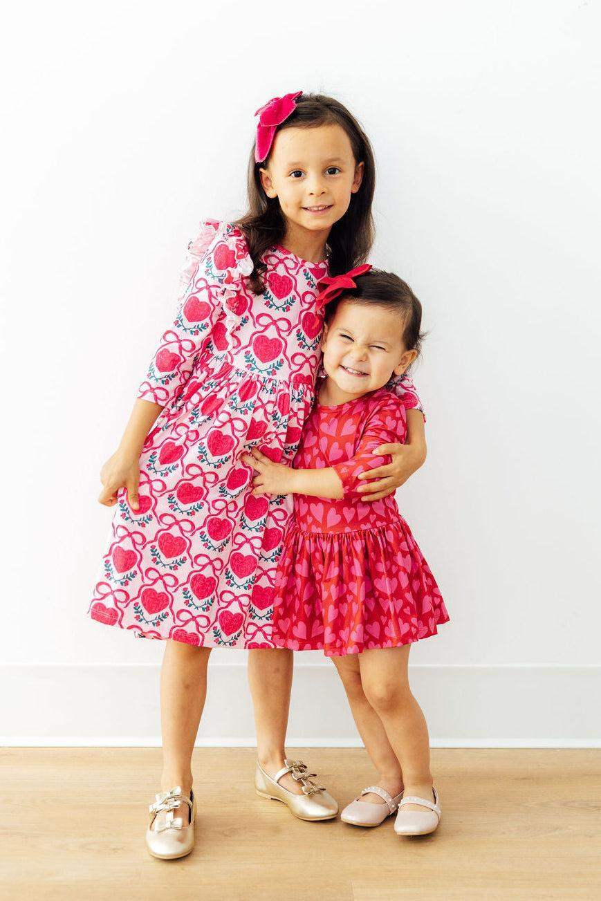 Fluttering Hearts 3/4 Sleeve Ruffle Twirl Dress - Mila & Rose ® - Flyclothing LLC