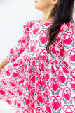 Fluttering Hearts 3/4 Sleeve Ruffle Twirl Dress