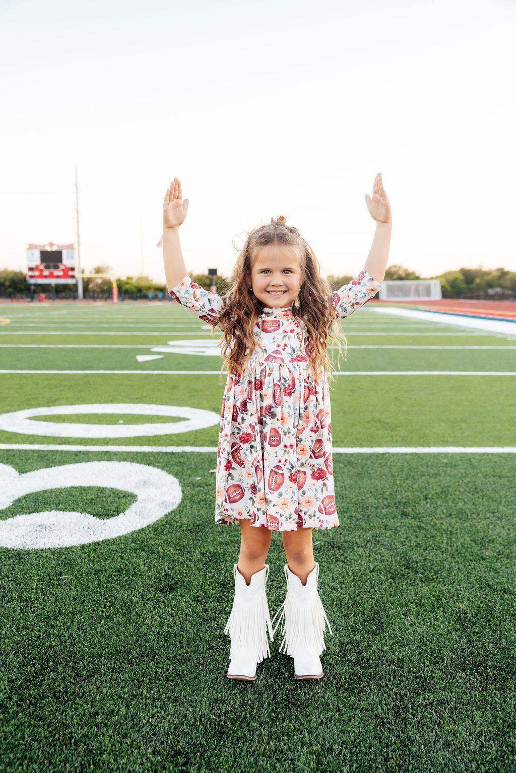 Footballs & Flowers 3/4 Sleeve Pocket Twirl Dress - Mila & Rose ® - Flyclothing LLC