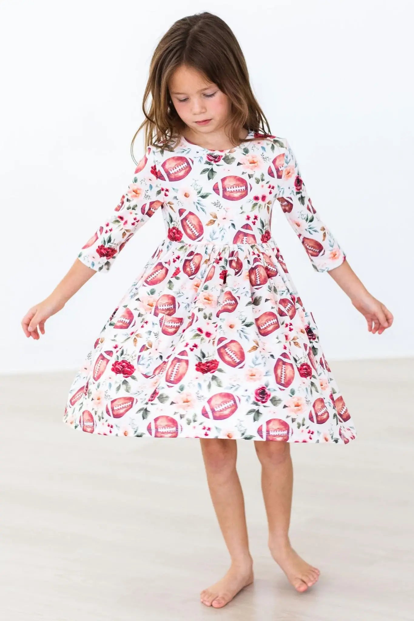 Footballs & Flowers 3/4 Sleeve Pocket Twirl Dress - Mila & Rose ® - Flyclothing LLC