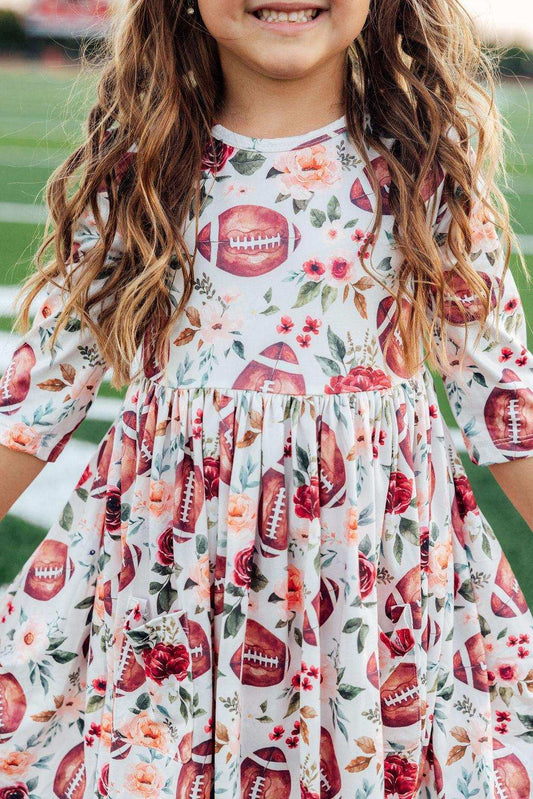 Footballs & Flowers 3/4 Sleeve Pocket Twirl Dress - Mila & Rose ® - Flyclothing LLC
