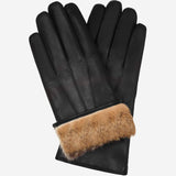 Francesca (black) - Italian lambskin leather gloves with brown rabbit fur lining - Leather Gloves Online - Flyclothing LLC