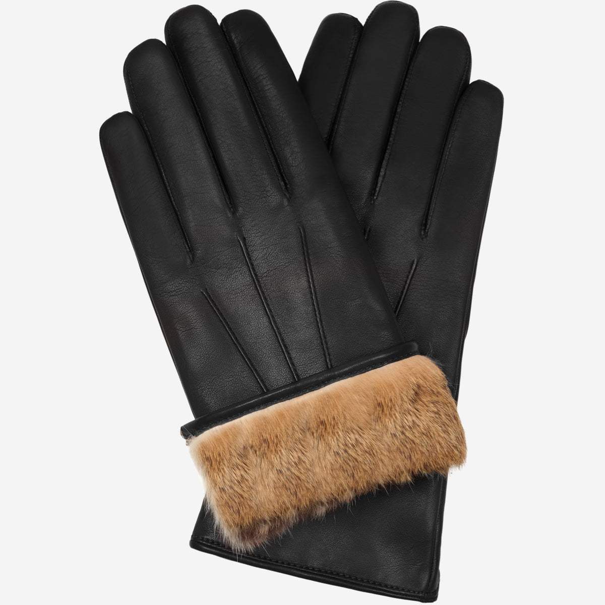 Francesca (black) - Italian lambskin leather gloves with brown rabbit fur lining - Leather Gloves Online - Flyclothing LLC