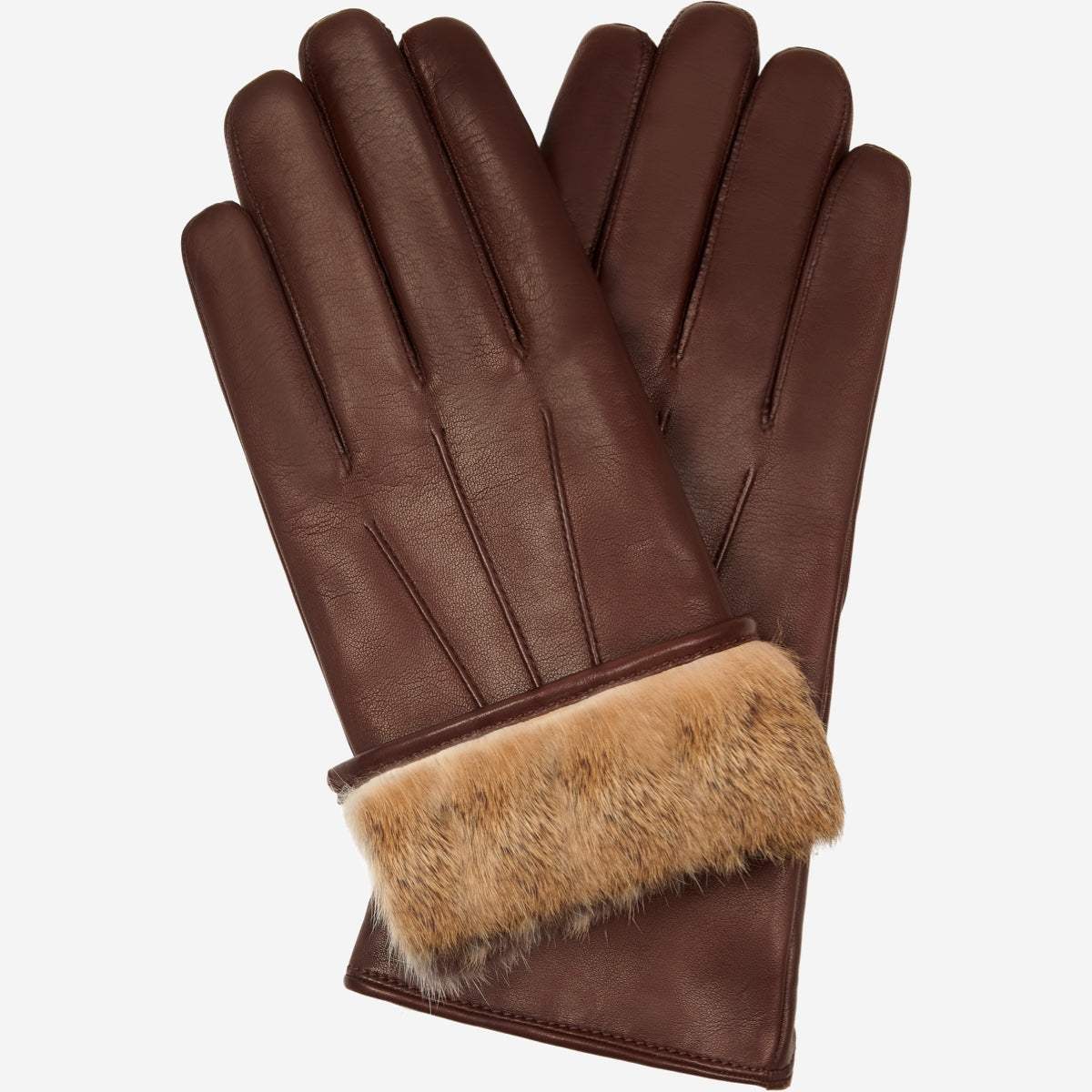 Francesca (brown) - Italian lambskin leather gloves with brown rabbit fur lining - Leather Gloves Online - Flyclothing LLC