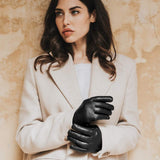 Francesca (black) - Italian lambskin leather gloves with white rabbit fur lining - Leather Gloves Online - Flyclothing LLC