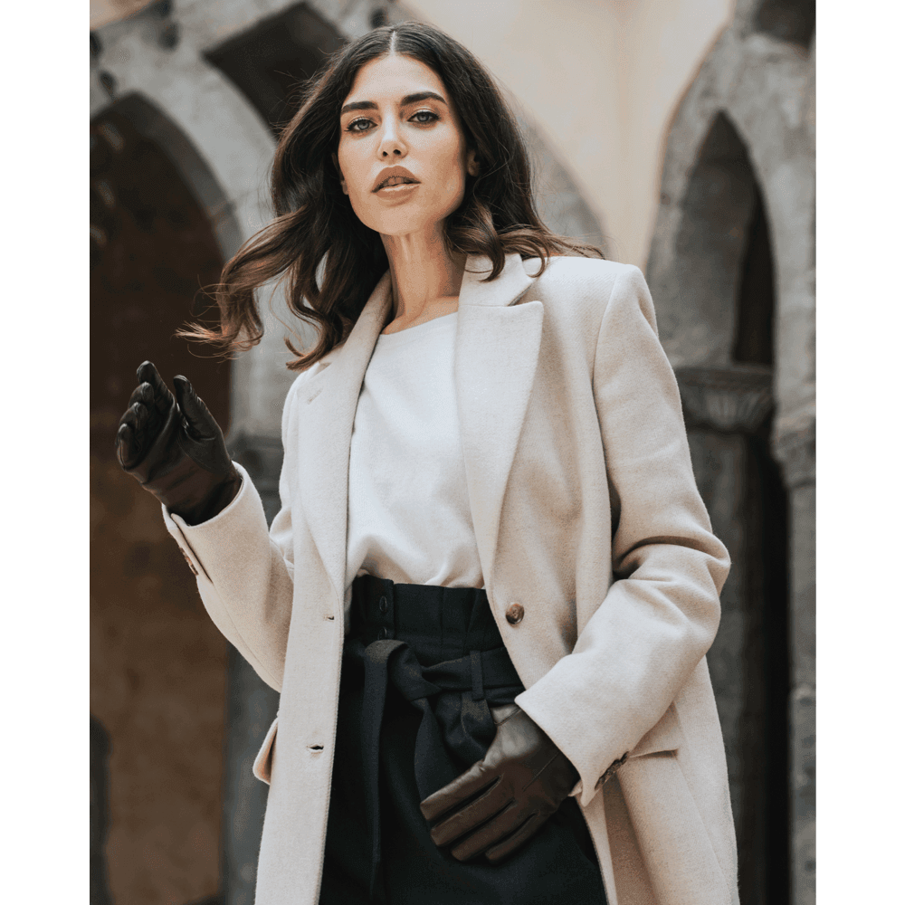 Francesca (brown) - Italian lambskin leather gloves with white rabbit fur lining
