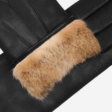 Francesca (black) - Italian lambskin leather gloves with brown rabbit fur lining - Leather Gloves Online - Flyclothing LLC