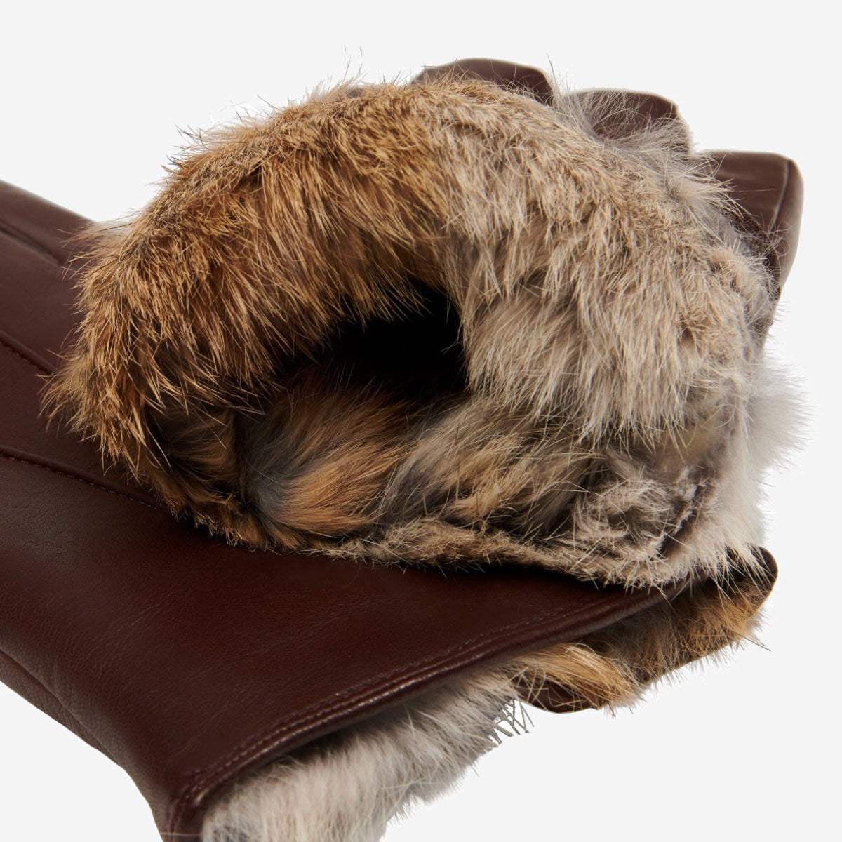 Francesca (brown) - Italian lambskin leather gloves with brown rabbit fur lining - Leather Gloves Online - Flyclothing LLC