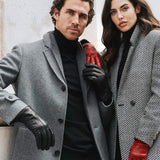 Marco (black) - Italian lambskin leather gloves with brown rabbit fur lining