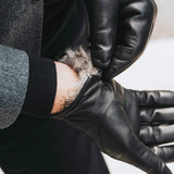 Marco (black) - Italian lambskin leather gloves with brown rabbit fur lining