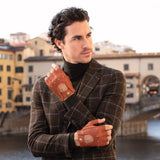 Vincenzo (brown) - Fingerless Italian driving gloves made of American deerskin leather