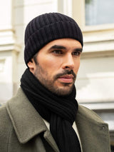 Milano (black) - Italian 100% cashmere ribbed beanie (unisex)