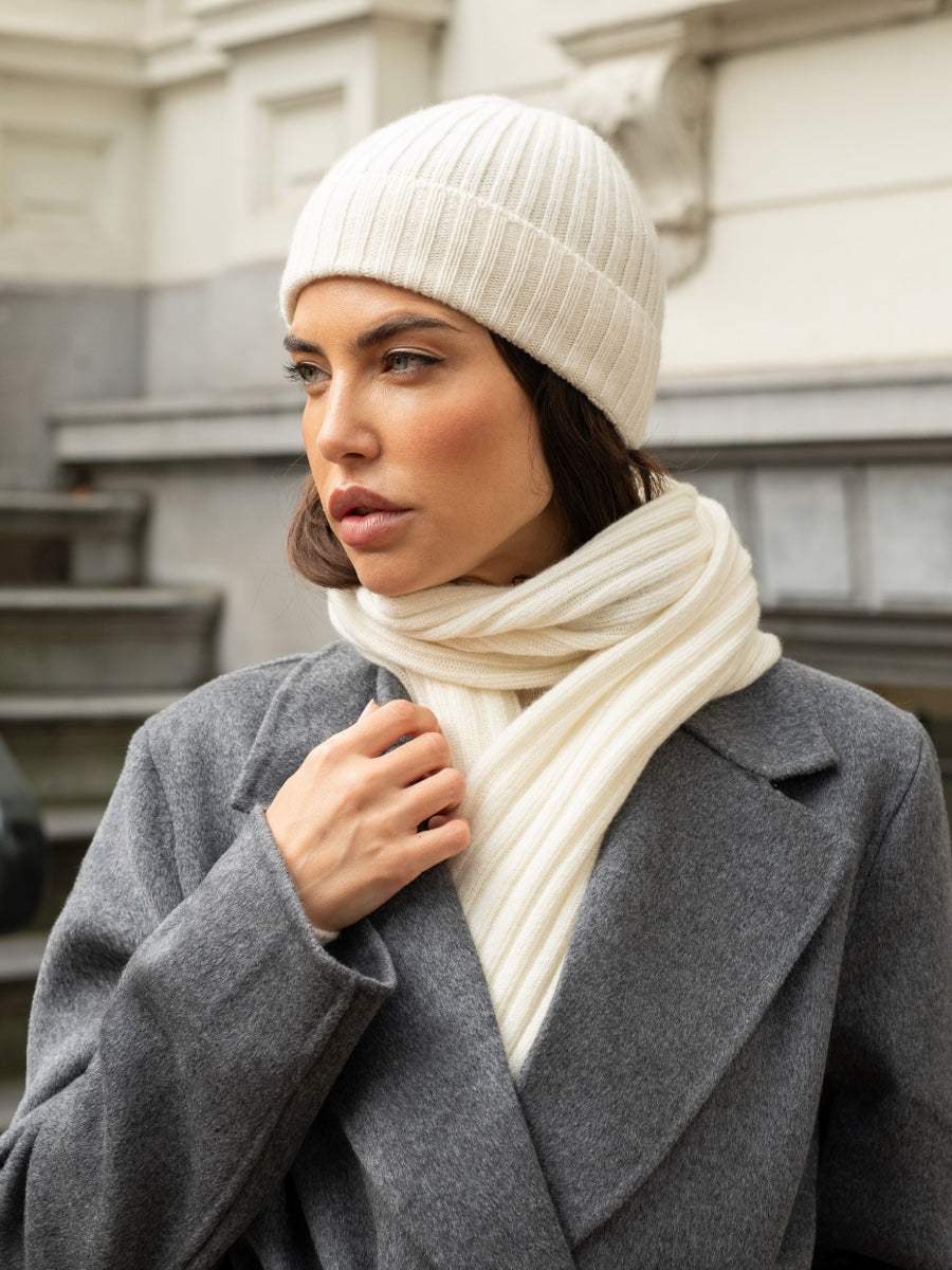 Napoli (cream) - Italian 100% cashmere ribbed scarf (unisex) - Leather Gloves Online - Flyclothing LLC