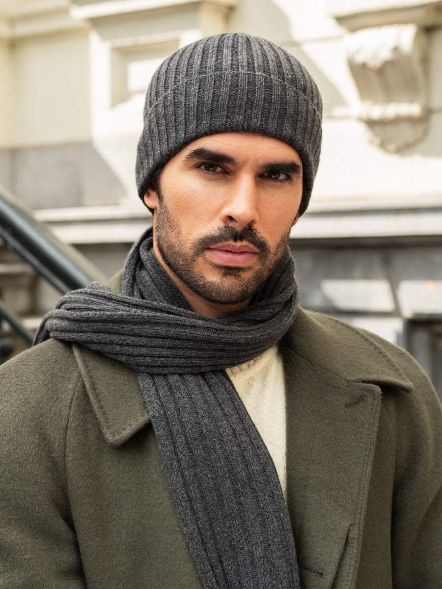 Milano (dark grey) - Italian 100% cashmere ribbed beanie (unisex)