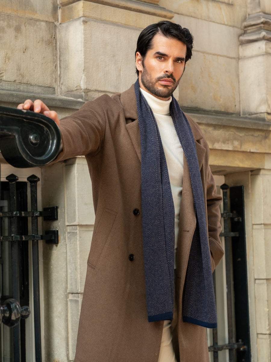 Riccardo (blue & brown) - Italian cashmere scarf with pattern