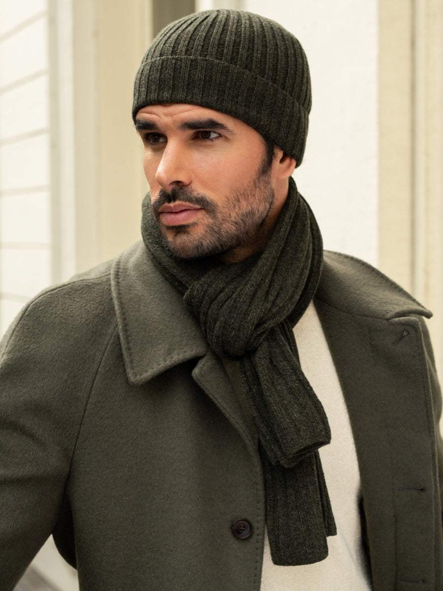 Napoli (dark green) - Italian 100% cashmere ribbed scarf (unisex)