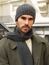 Napoli (dark grey) - Italian 100% cashmere ribbed scarf (unisex) - Leather Gloves Online - Flyclothing LLC