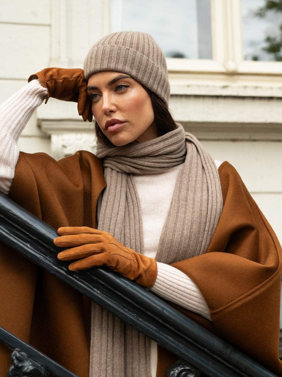 Napoli (brown) - Italian 100% cashmere ribbed scarf (unisex)