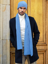 Napoli (light blue) - Italian 100% cashmere ribbed scarf (unisex)