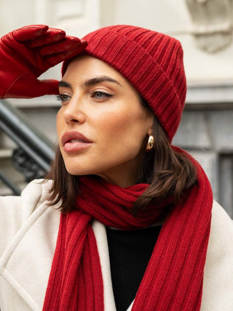 Milano (red) - Italian 100% cashmere ribbed beanie (unisex)