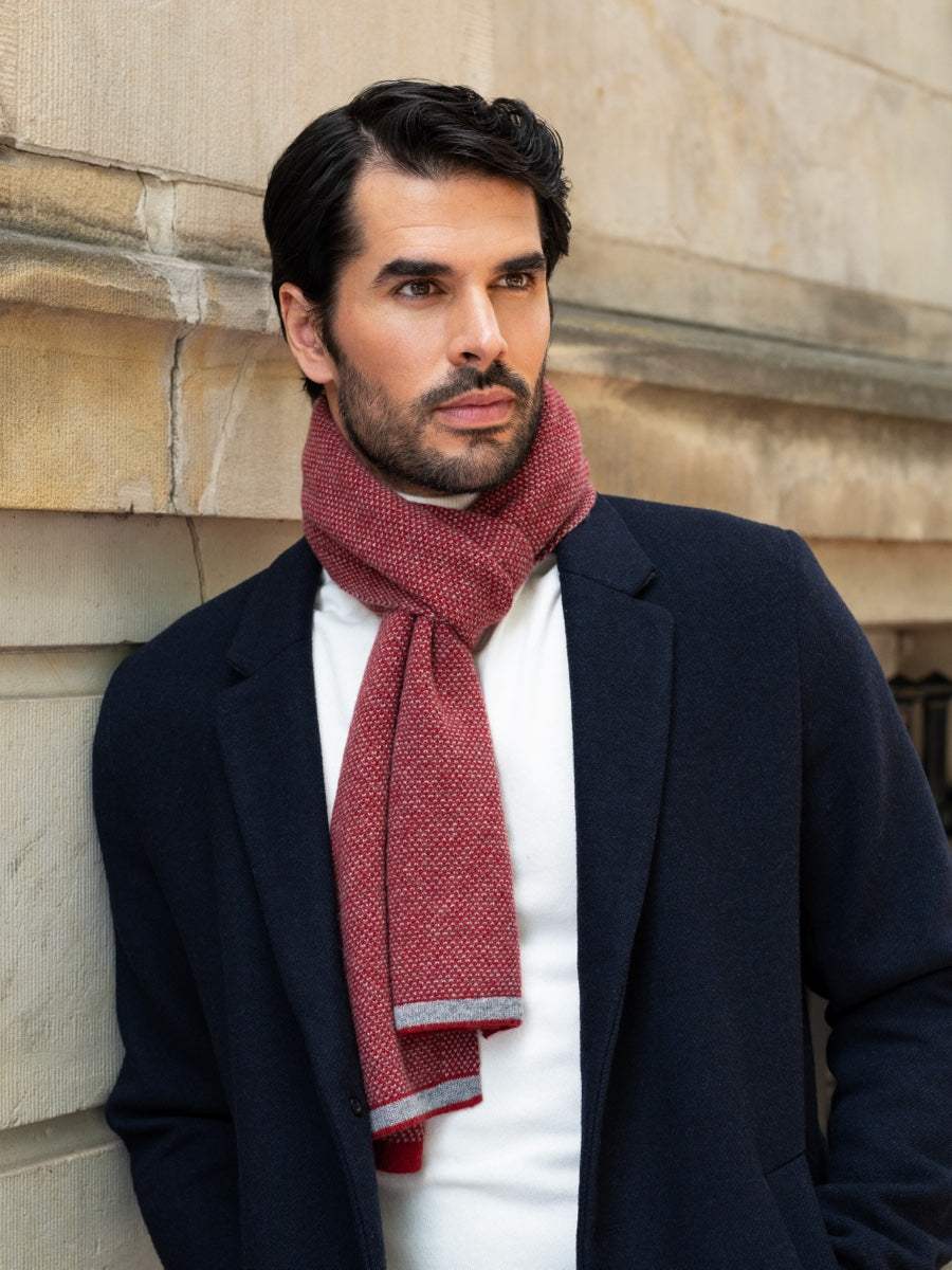 Riccardo (red & grey) - Italian 100% cashmere scarf with pattern