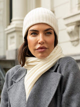 Milano (cream) - Italian 100% cashmere ribbed beanie (unisex)
