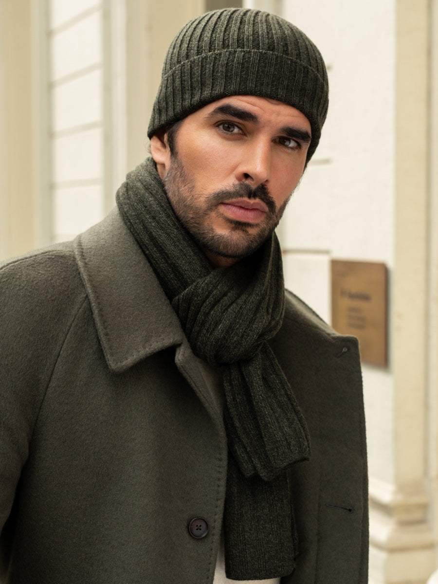 Napoli (dark green) - Italian 100% cashmere ribbed scarf (unisex)