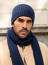 Napoli (navy blue) - Italian 100% cashmere ribbed scarf (unisex) - Leather Gloves Online - Flyclothing LLC