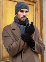 Napoli (dark grey) - Italian 100% cashmere ribbed scarf (unisex) - Leather Gloves Online - Flyclothing LLC