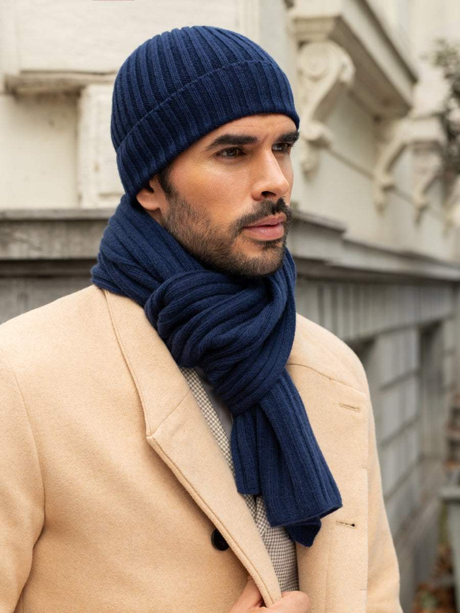 Napoli (navy blue) - Italian 100% cashmere ribbed scarf (unisex) - Leather Gloves Online - Flyclothing LLC