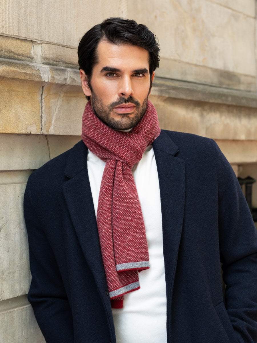 Riccardo (red & grey) - Italian 100% cashmere scarf with pattern