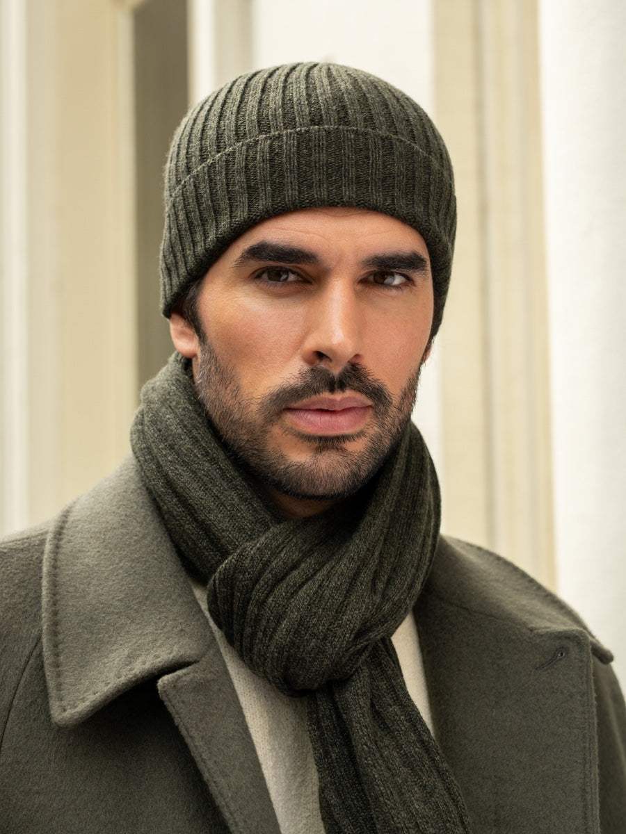 Napoli (dark green) - Italian 100% cashmere ribbed scarf (unisex)