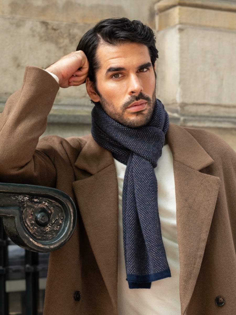 Riccardo (blue & brown) - Italian cashmere scarf with pattern